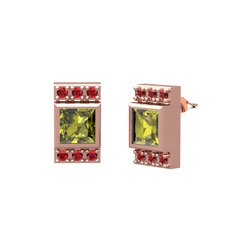 Minimal Lyn Küpe - Peridot ve garnet 8 ayar rose altın küpe #1pbx2u3