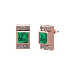 Minimal Lyn Küpe - Yeşil kuvars ve pırlanta 8 ayar rose altın küpe (0.132 karat) #1pmkiq8