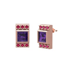 Ametist ve rodolit garnet 14 ayar rose altın küpe