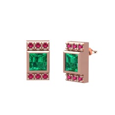 Minimal Lyn Küpe - Yeşil kuvars ve rodolit garnet 14 ayar rose altın küpe #1qm70b7