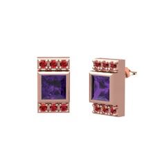 Ametist ve garnet 18 ayar rose altın küpe