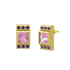Minimal Lyn Küpe - Pembe kuvars ve ametist 8 ayar altın küpe #1rs9v2m