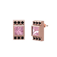 Pembe kuvars ve siyah zirkon 14 ayar rose altın küpe