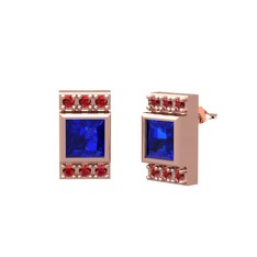Minimal Lyn Küpe - Lab safir ve garnet 18 ayar rose altın küpe #1smbml7