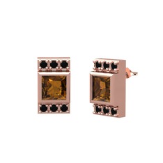 Minimal Lyn Küpe - Dumanlı kuvars ve siyah zirkon 8 ayar rose altın küpe #1sqwwai