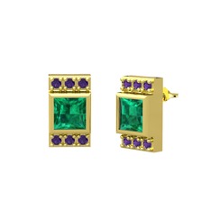 Yeşil kuvars ve ametist 8 ayar altın küpe