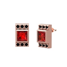 Garnet ve siyah zirkon 925 ayar rose altın kaplama gümüş küpe
