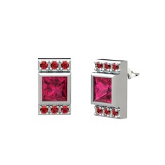 Minimal Lyn Küpe - Rodolit garnet ve garnet 18 ayar beyaz altın küpe #1uv9z6k