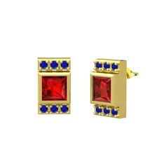Garnet ve lab safir 18 ayar altın küpe