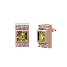 Minimal Lyn Küpe - Peridot ve swarovski 8 ayar rose altın küpe #1v2b1vb