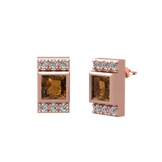 Minimal Lyn Küpe - Dumanlı kuvars ve swarovski 8 ayar rose altın küpe #1wn44sj