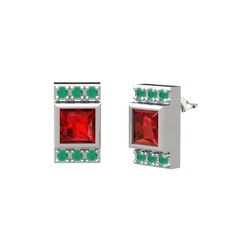 Minimal Lyn Küpe - Garnet ve kök zümrüt 14 ayar beyaz altın küpe #1ws4ajh