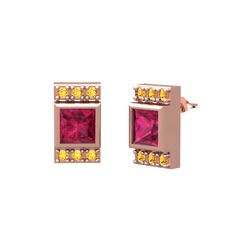 Minimal Lyn Küpe - Rodolit garnet ve sitrin 8 ayar rose altın küpe #1wzw7sk