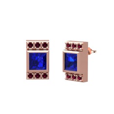 Lab safir ve kök yakut 18 ayar rose altın küpe
