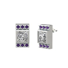 Minimal Lyn Küpe - Swarovski ve ametist 8 ayar beyaz altın küpe #1xj6uu8