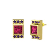 Minimal Lyn Küpe - Rodolit garnet ve ametist 925 ayar altın kaplama gümüş küpe #1xofcgd