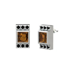 Minimal Lyn Küpe - Dumanlı kuvars ve siyah zirkon 925 ayar gümüş küpe #28le7