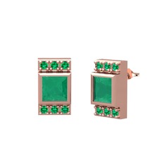 Minimal Lyn Küpe - Kök zümrüt ve yeşil kuvars 925 ayar rose altın kaplama gümüş küpe #2e2sdc