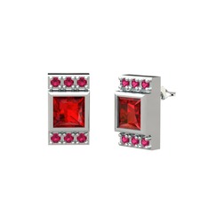 Minimal Lyn Küpe - Garnet ve rodolit garnet 18 ayar beyaz altın küpe #2mgutn