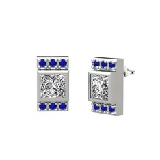 Minimal Lyn Küpe - Swarovski ve lab safir 18 ayar beyaz altın küpe #2tdvs4