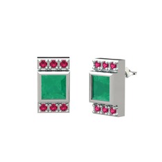 Kök zümrüt ve rodolit garnet 18 ayar beyaz altın küpe