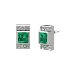 Minimal Lyn Küpe - Yeşil kuvars ve swarovski 8 ayar beyaz altın küpe #395j1l