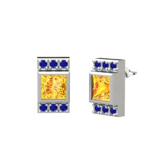 Minimal Lyn Küpe - Sitrin ve lab safir 18 ayar beyaz altın küpe #3xp5dj