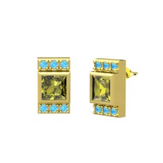 Peridot ve akuamarin 8 ayar altın küpe