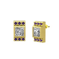 Minimal Lyn Küpe - Swarovski ve ametist 14 ayar altın küpe #5pkcjw