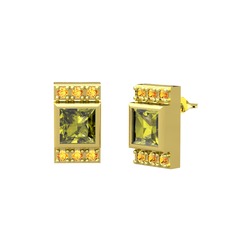 Minimal Lyn Küpe - Peridot ve sitrin 8 ayar altın küpe #6edav9