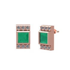 Minimal Lyn Küpe - Kök zümrüt ve pırlanta 14 ayar rose altın küpe (0.132 karat) #6rc6t1