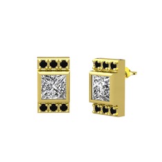 Minimal Lyn Küpe - Swarovski ve siyah zirkon 925 ayar altın kaplama gümüş küpe #74oal4