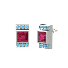 Rodolit garnet ve akuamarin 14 ayar beyaz altın küpe