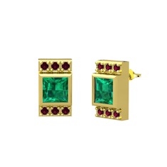 Minimal Lyn Küpe - Yeşil kuvars ve kök yakut 18 ayar altın küpe #79ywme