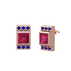 Minimal Lyn Küpe - Rodolit garnet ve lab safir 8 ayar rose altın küpe #92jnnu