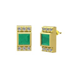 Minimal Lyn Küpe - Kök zümrüt ve swarovski 18 ayar altın küpe #9z4co0