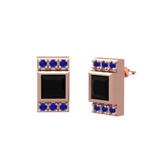 Minimal Lyn Küpe - Siyah zirkon ve lab safir 925 ayar rose altın kaplama gümüş küpe #a6qrah