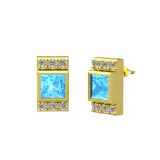 Minimal Lyn Küpe - Akuamarin ve swarovski 18 ayar altın küpe #aaznmc