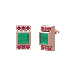 Minimal Lyn Küpe - Kök zümrüt ve rodolit garnet 8 ayar rose altın küpe #b2r1me