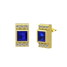 Lab safir ve swarovski 18 ayar altın küpe