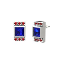 Lab safir ve garnet 8 ayar beyaz altın küpe