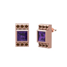 Minimal Lyn Küpe - Ametist ve dumanlı kuvars 8 ayar rose altın küpe #bxfnxi