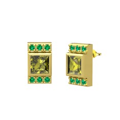 Minimal Lyn Küpe - Peridot ve yeşil kuvars 8 ayar altın küpe #e1kary