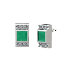 Minimal Lyn Küpe - Kök zümrüt ve pırlanta 925 ayar gümüş küpe (0.132 karat) #e9v6ie