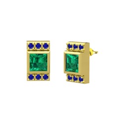 Yeşil kuvars ve lab safir 14 ayar altın küpe