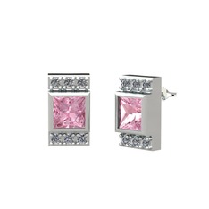 Minimal Lyn Küpe - Pembe kuvars ve pırlanta 14 ayar beyaz altın küpe (0.132 karat) #ewndpe