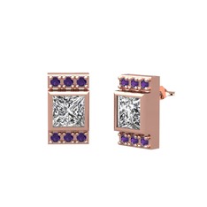 Minimal Lyn Küpe - Swarovski ve ametist 18 ayar rose altın küpe #frog2e