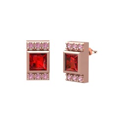 Minimal Lyn Küpe - Garnet ve pembe kuvars 8 ayar rose altın küpe #gw5vxy