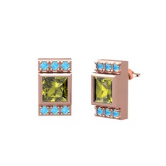 Minimal Lyn Küpe - Peridot ve akuamarin 14 ayar rose altın küpe #h4r1r3
