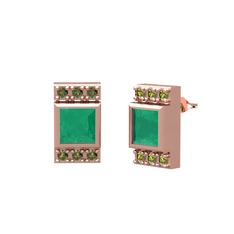 Kök zümrüt ve peridot 14 ayar rose altın küpe